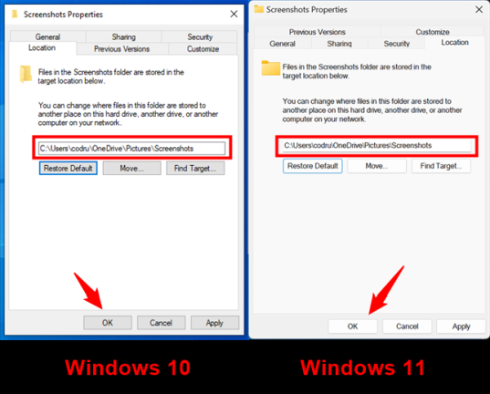 Изменить, где вы найдете скриншоты в Windows