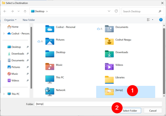 Выберите, куда поместить скриншоты на ПК с Windows