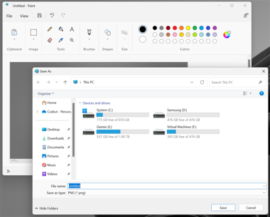 Решите, где сохранять скриншоты из Paint