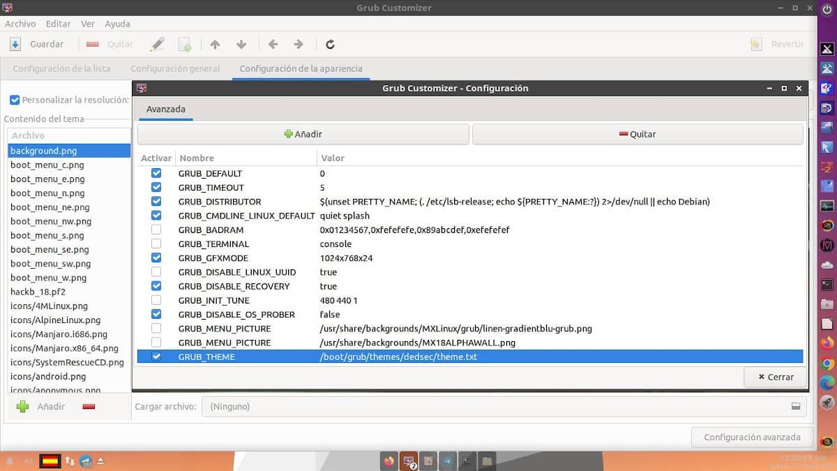 Настройка темы DedSec GRUB с помощью GRB Customizer 4