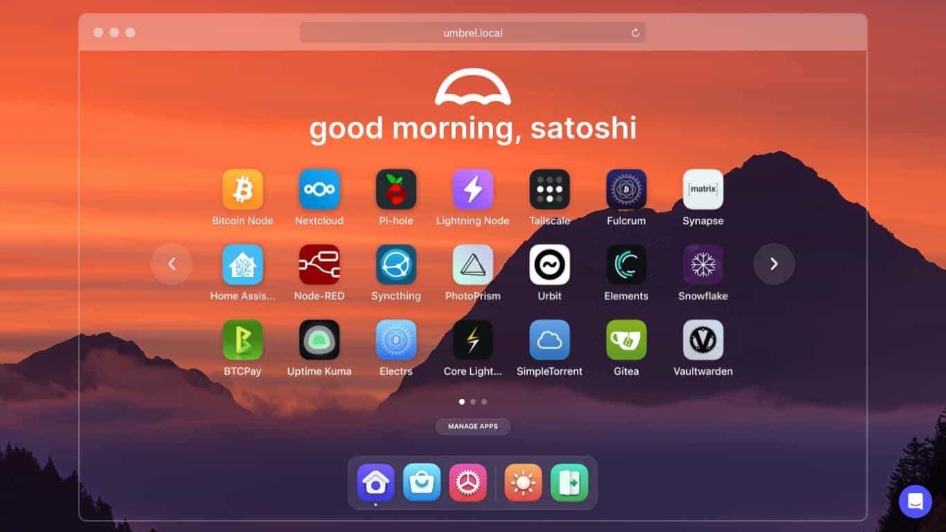 Umbrel: персональная серверная система для самостоятельных приложений.