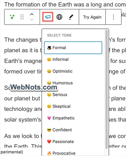 Измените тон с помощью Jetpack AI Assistant
