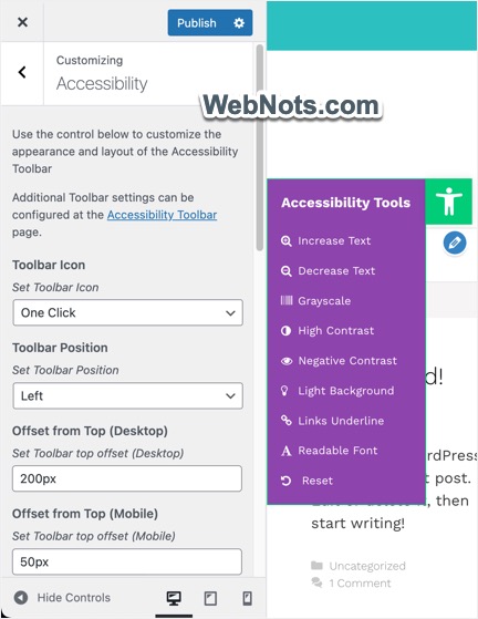 Настройка стилей панели специальных возможностей