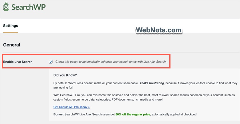 Включить поиск AJAX в реальном времени в плагине SearchWP