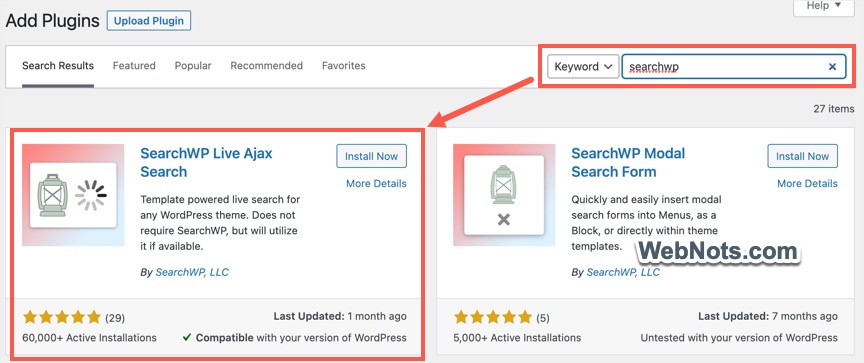 Установите поисковый плагин SearchWP Live AJAX