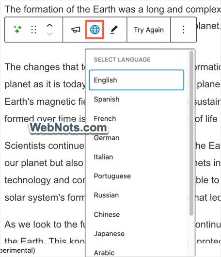 Перевод контента с помощью Jetpack AI Assistant