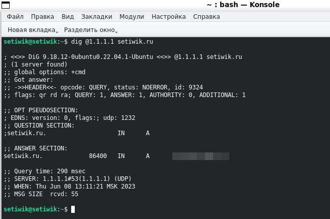 Дополнительные опции команды dig