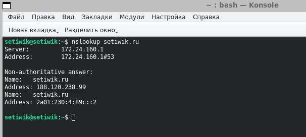 Использование nslookup в Linux
