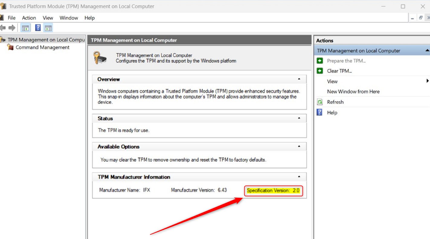 Проверьте версию TPM в Windows 11