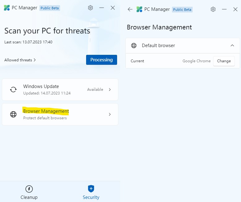 PC Manager browser management