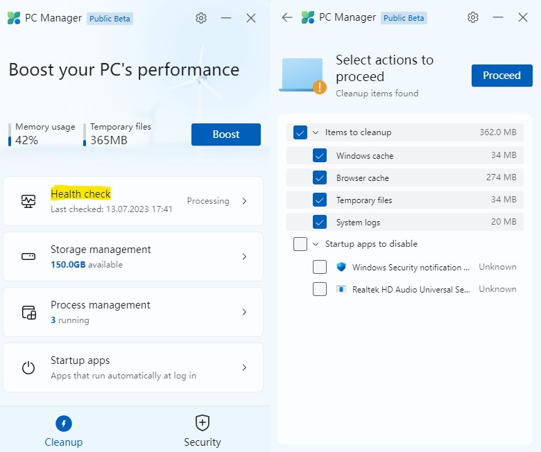 PC Manager Health check