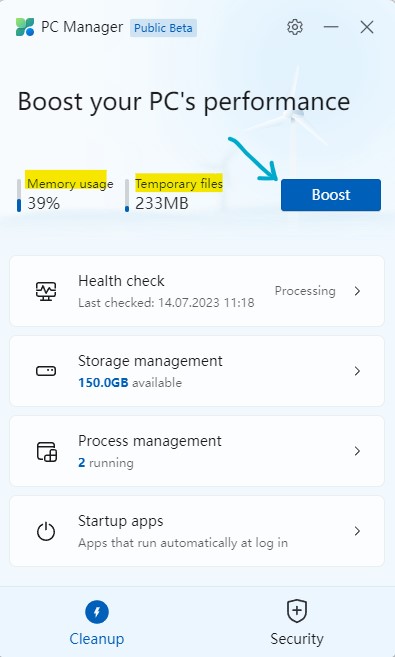 PC Manager memory usage и temporary files