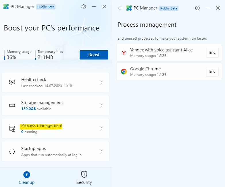PC Manager procces management