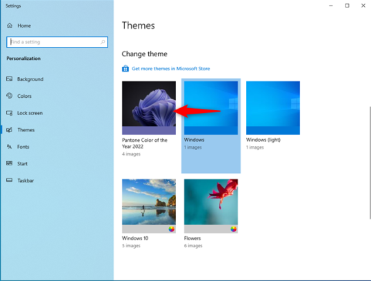 Щелкните или коснитесь цвета Pantone 2022 года.