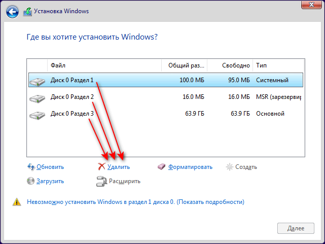 удаление разделов