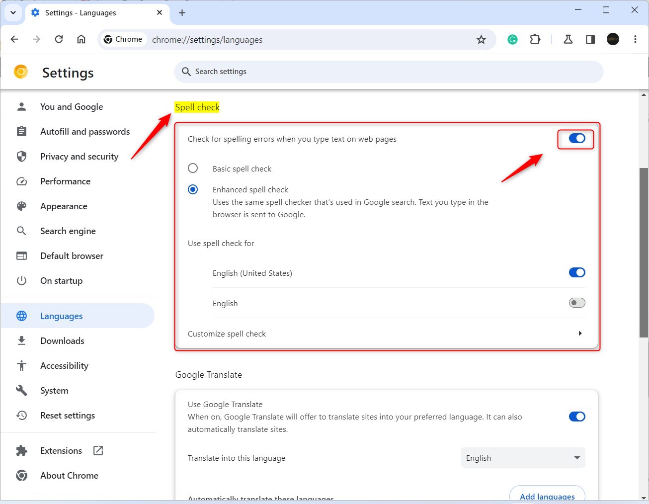 Включить или отключить проверку орфографии в Google Chrome