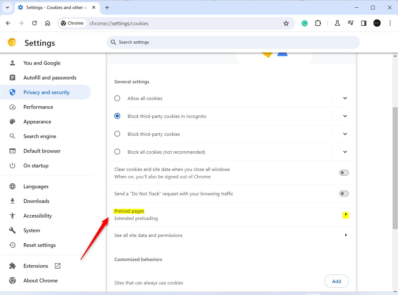 Включите или отключите предварительную загрузку страниц в Google Chrome