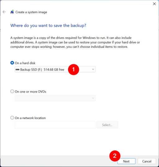 Выберите, где сохранить образ системы
