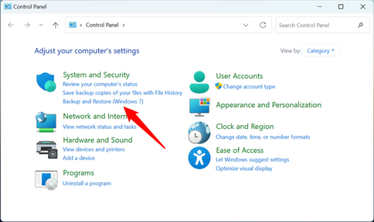 Нажмите или коснитесь ссылки «Резервное копирование и восстановление» (Windows 7)
