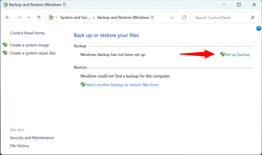 Нажмите Настроить резервное копирование