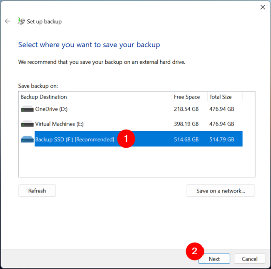 Выберите, где вы хотите сохранить резервную копию