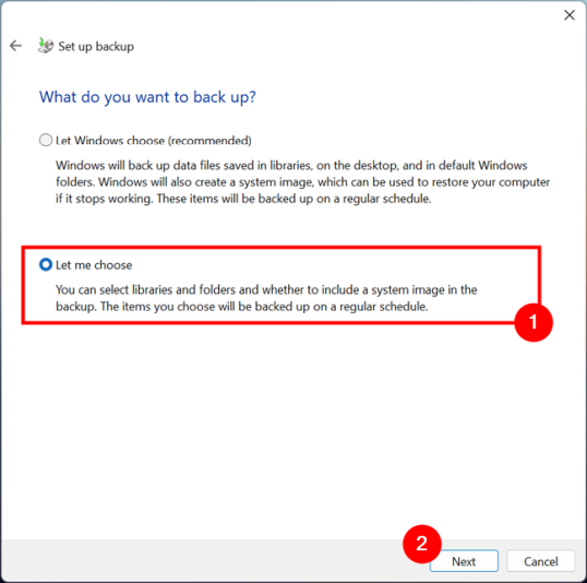 Выберите, чтобы настроить резервное копирование