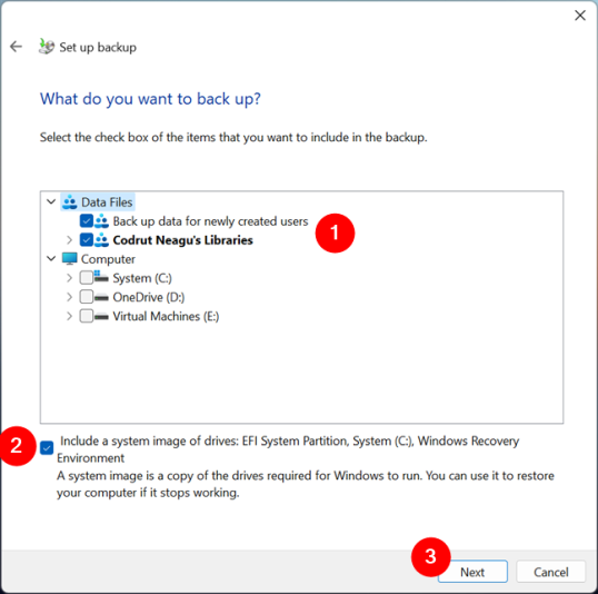 Выберите файлы, папки и диски для резервного копирования