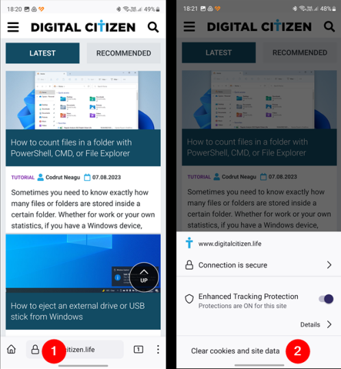 Как проверить и очистить файлы cookie веб-сайта в Firefox для Android