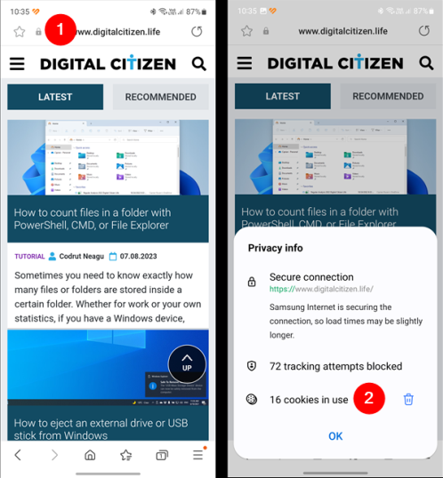 Как проверить и очистить файлы cookie веб-сайта в Samsung Internet для Android