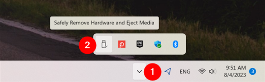 Поиск значка «Безопасное извлечение устройства и носителя»