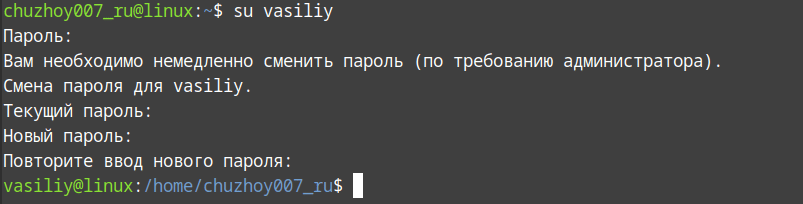 Команда passwd -e Демонстрация работы команды passwd с опцией -e.