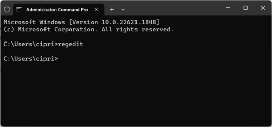 Запустите regedit в CMD, PowerShell или Windows Terminal.