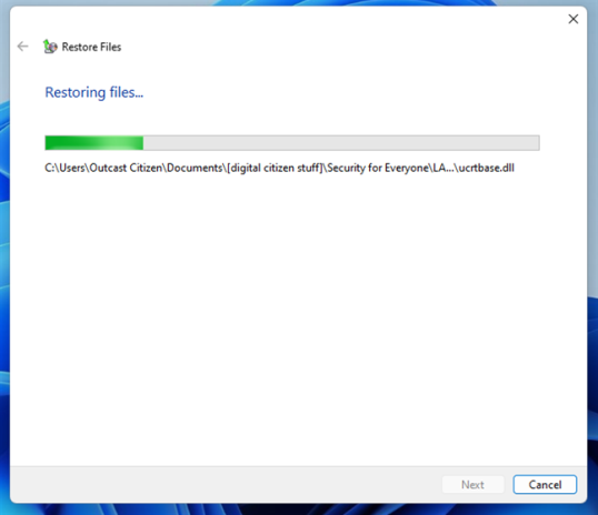 Восстановление файлов с помощью резервного копирования и восстановления Windows