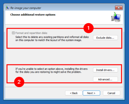 Дополнительные параметры восстановления