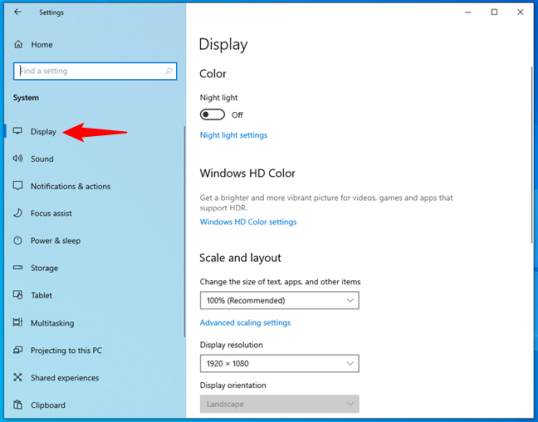Настройки дисплея в Windows 10
