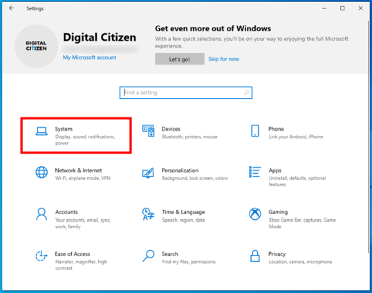 Откройте «Система» в приложении «Настройки».