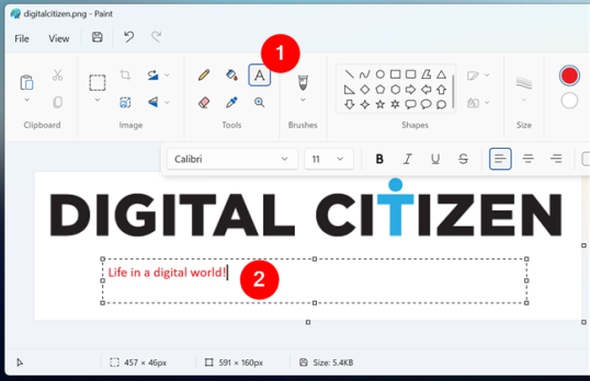 Как вставить текст в Paint для Windows 11