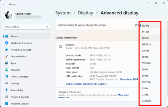 Как изменить частоту обновления в Windows 11