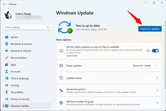 Проверьте наличие обновлений в Windows 11