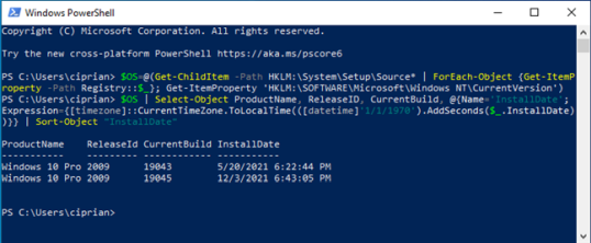 Посмотрите, когда были установлены все сборки Windows