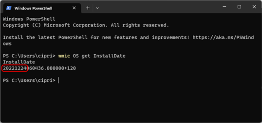 Дата установки не легко читается с помощью этой команды