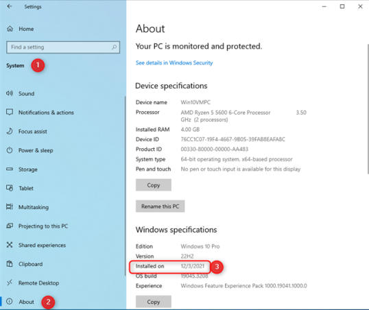 Проверка даты установки Windows 10
