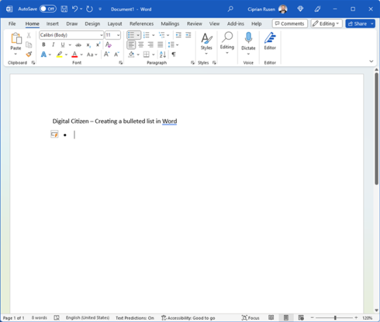 Появится значок автокоррекции