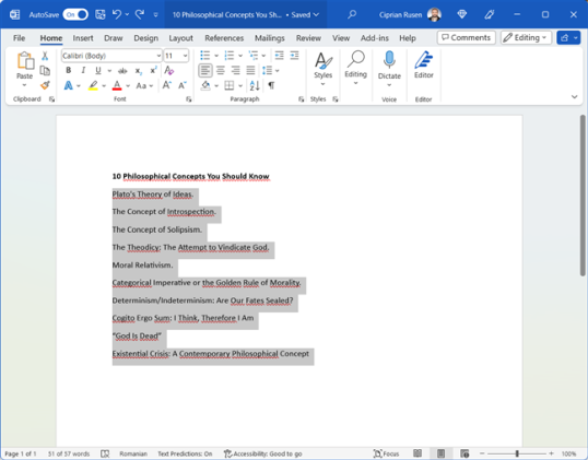 Выберите текст, который вы хотите преобразовать в список