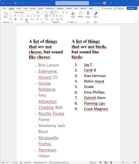 Два списка рядом