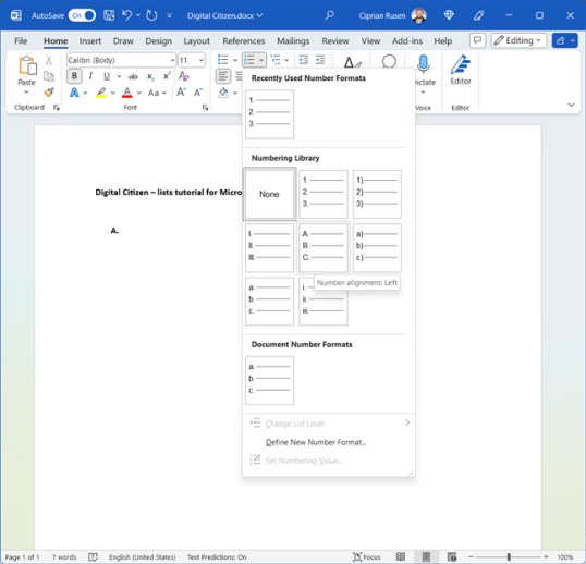 Выбор системы нумерации, используемой для списка