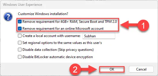 Обход системных требований Windows 11 23H2 с помощью Rufus