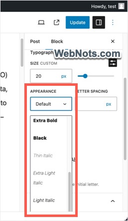 Выберите внешний вид стиля шрифта
