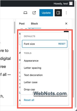 Скрытые настройки типографики для блока