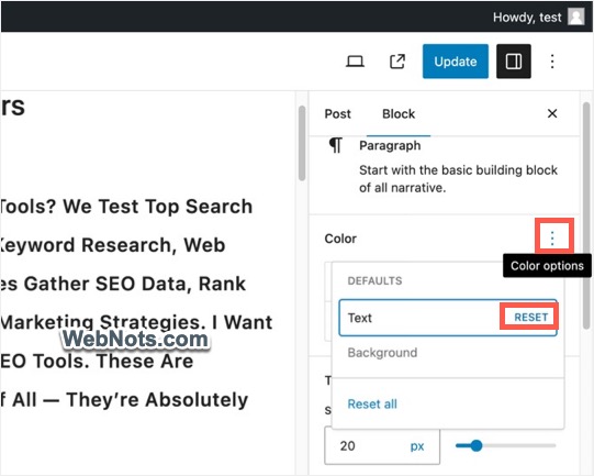 Сбросить параметры цвета и фона